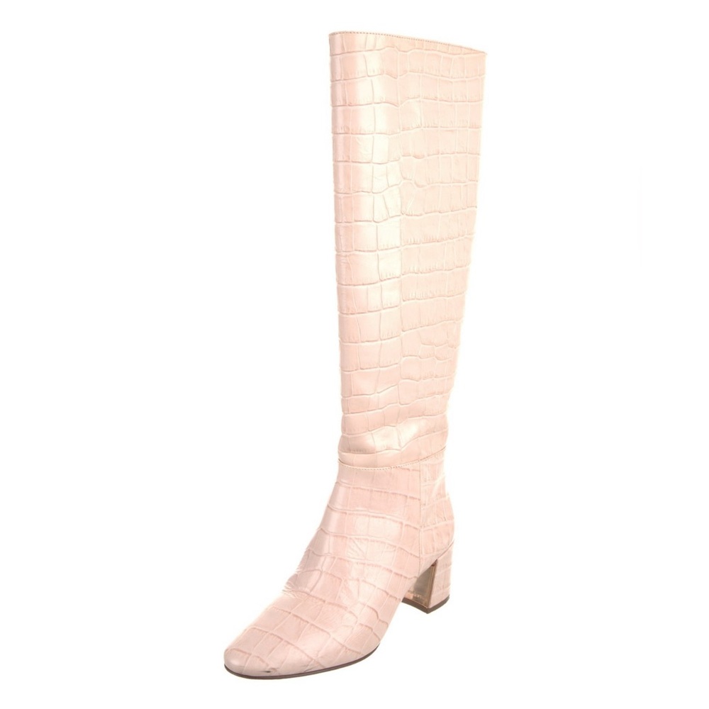 Sophia Webster Pink Croc-Embossed Knee-High Boots